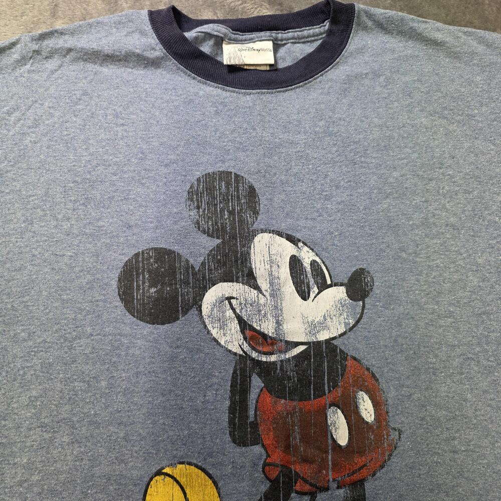 Disney Shirt Mens Large Blue Mickey Mouse Walt Disney World Ringer Graphic Tee